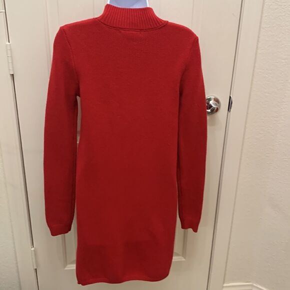 Forever 21 Red Mini Winter Holiday Sweater Long Sleeve Side Slit Dress New - Picture 5 of 6